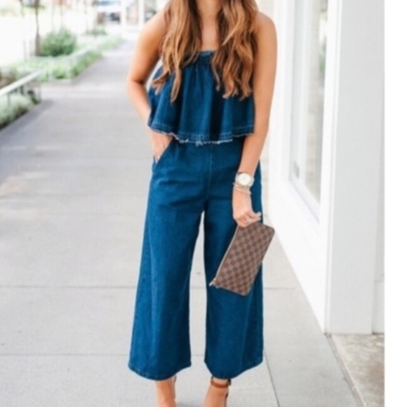 Hei hei Anthropologie denim strapless jumpsuit - Picture 5 of 8